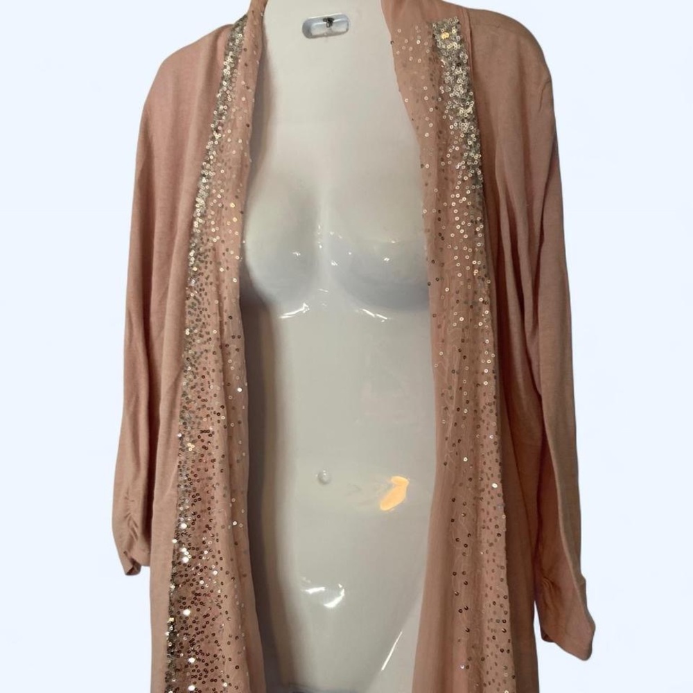 White House Black Market Blush Pink Sequin Trim Open Cardigan